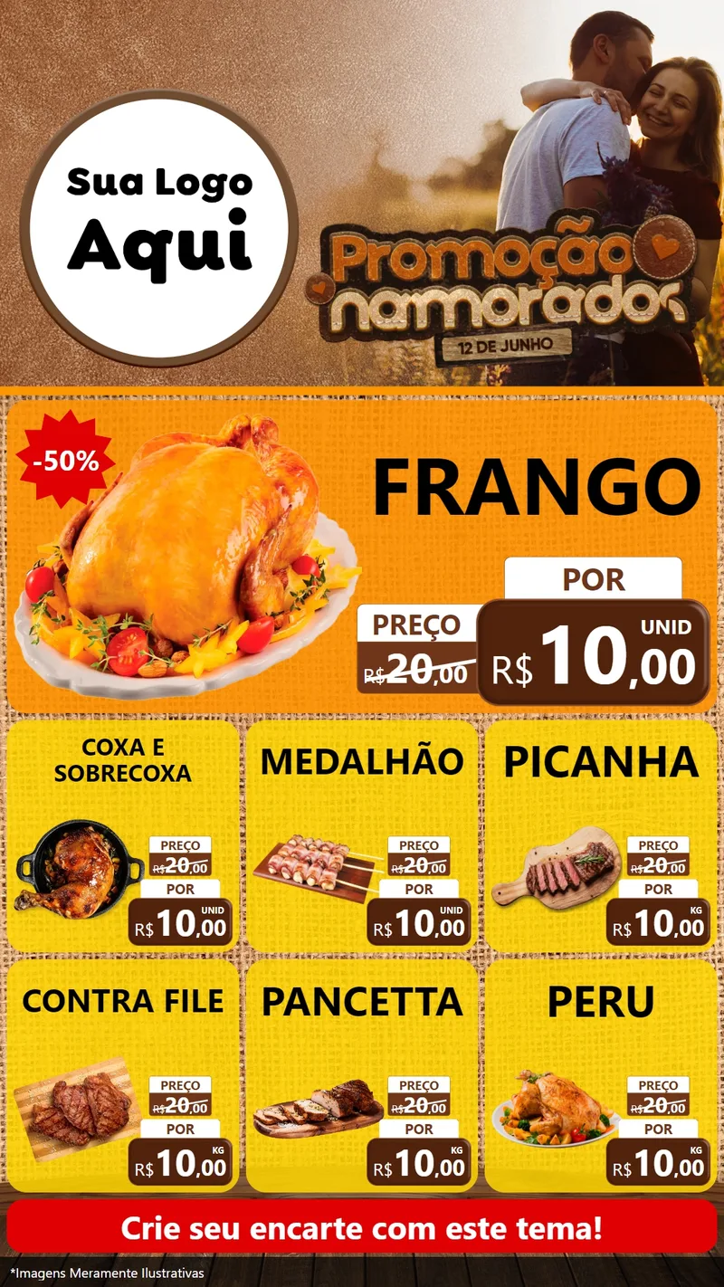 Modelo de Rede Social para Stories com o tema Promoção Namorados para Assados