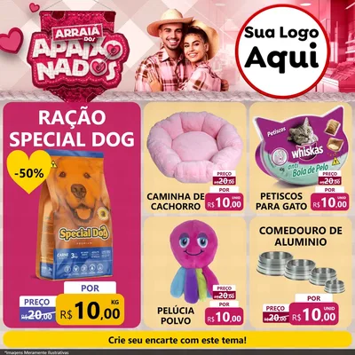 Modelo de Rede Social para Feed Facebook com o tema Arraiá dos Apaixonados - Junina para Pet Shop