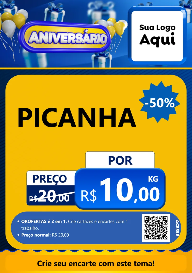 Modelo de Cartaz para Cartaz A4 Vertical com o tema Aniversário para Açougue