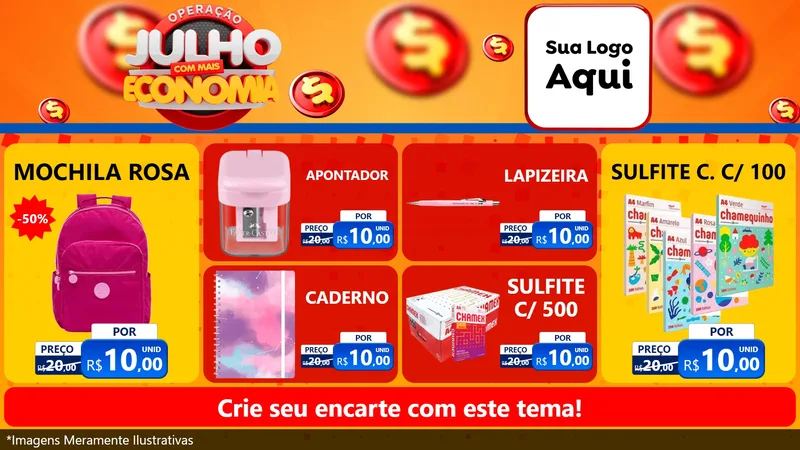 Modelo de TV para TV Horizontal com o tema Operação Julho Com Mais Economia para Papelaria