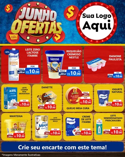Modelo de Rede Social para Feed Instagram com o tema Junho de Ofertas para Frios e Laticínios