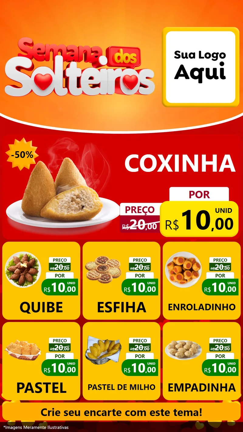Modelo de Rede Social para Stories com o tema Semana dos Solteiros para Salgadaria