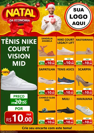 Modelo de Encarte para Encarte A4 Vertical com o tema Natal da Economia para Calçados