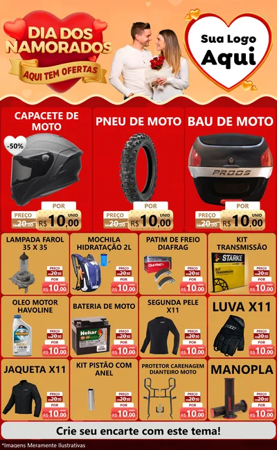 Modelo de Encarte para Encarte Grande com o tema Dia dos Namorados - Aqui Tem Ofertas para Moto peças