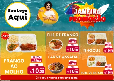 Modelo de Encarte para Encarte A4 Horizontal com o tema Janeiro de Promoção para Restaurante