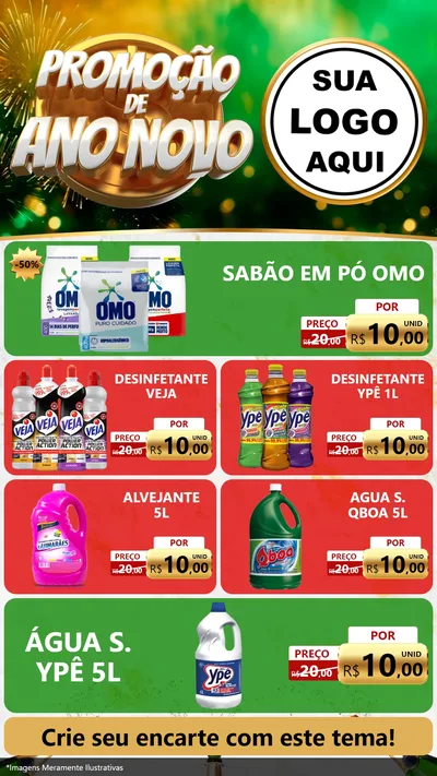 Modelo de TV para TV Vertical com o tema Promoção de Ano Novo para Produtos de Limpeza
