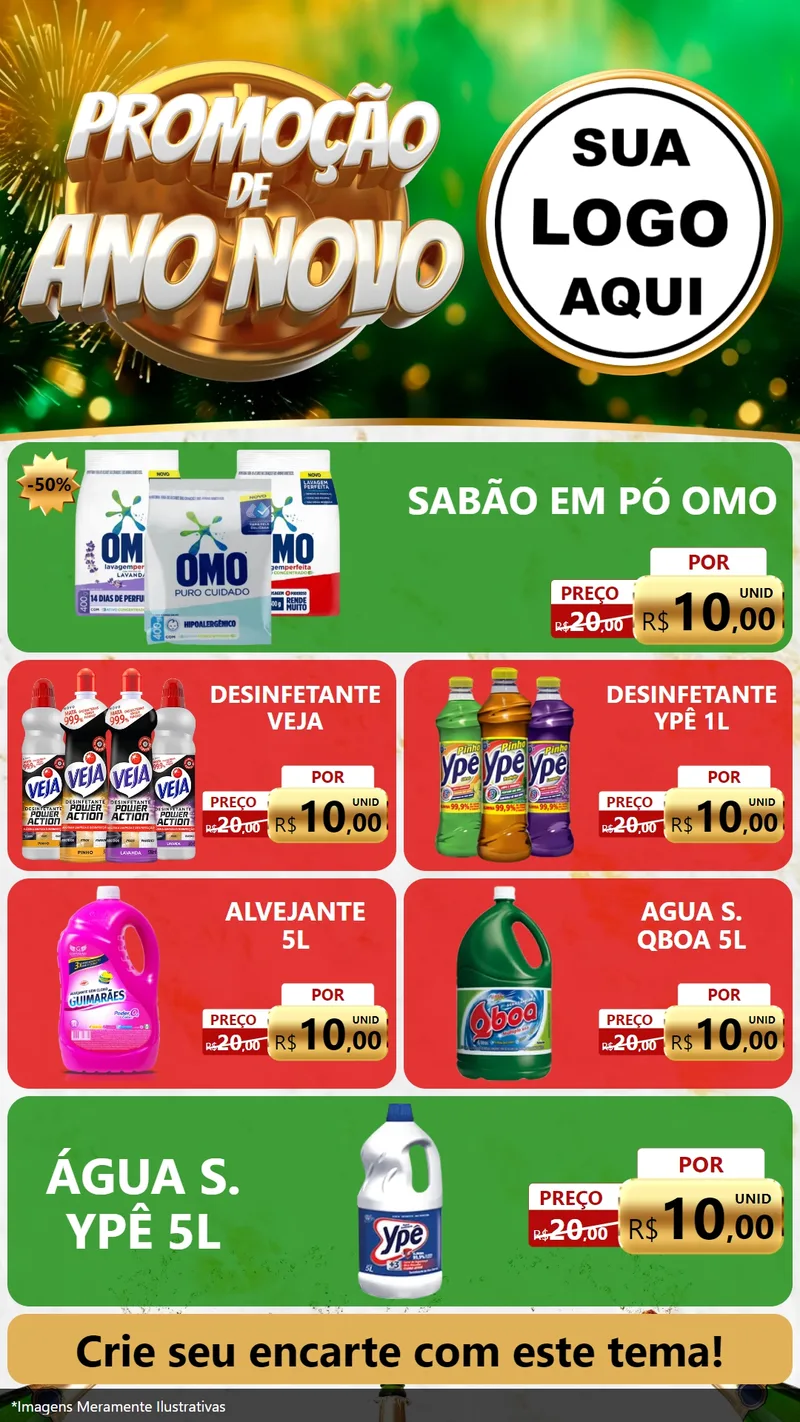Modelo de TV para TV Vertical com o tema Promoção de Ano Novo para Produtos de Limpeza