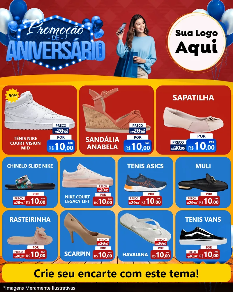 Modelo de Rede Social para Feed Instagram com o tema Promoção de Aniversário para Calçados
