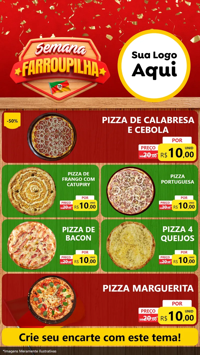 Modelo de TV para TV Vertical com o tema Semana Farroupilha para Pizzaria