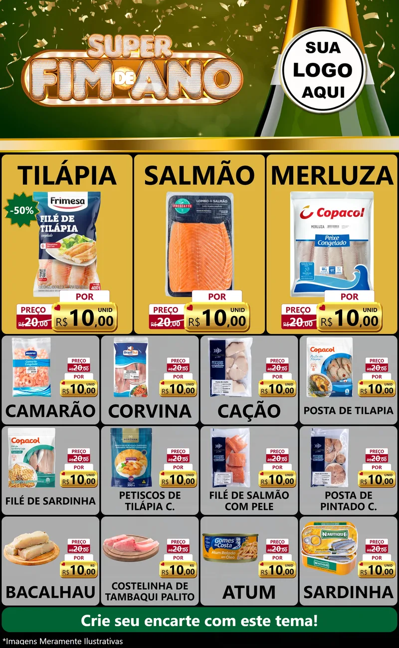 Modelo de Encarte para Encarte Grande com o tema Super Fim de Ano para Peixaria