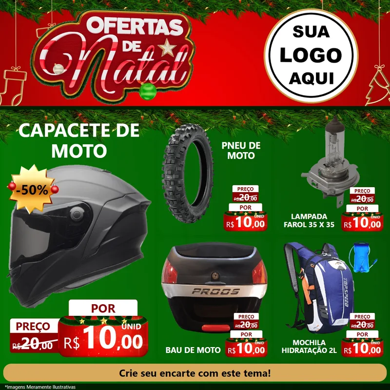 Modelo de Rede Social para Feed Facebook com o tema Ofertas de Natal para Moto peças