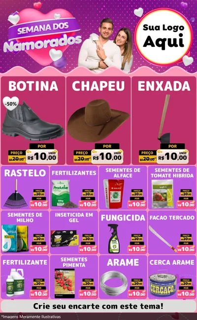 Modelo de Encarte para Encarte Grande com o tema Semana dos Namorados para Agropecuária