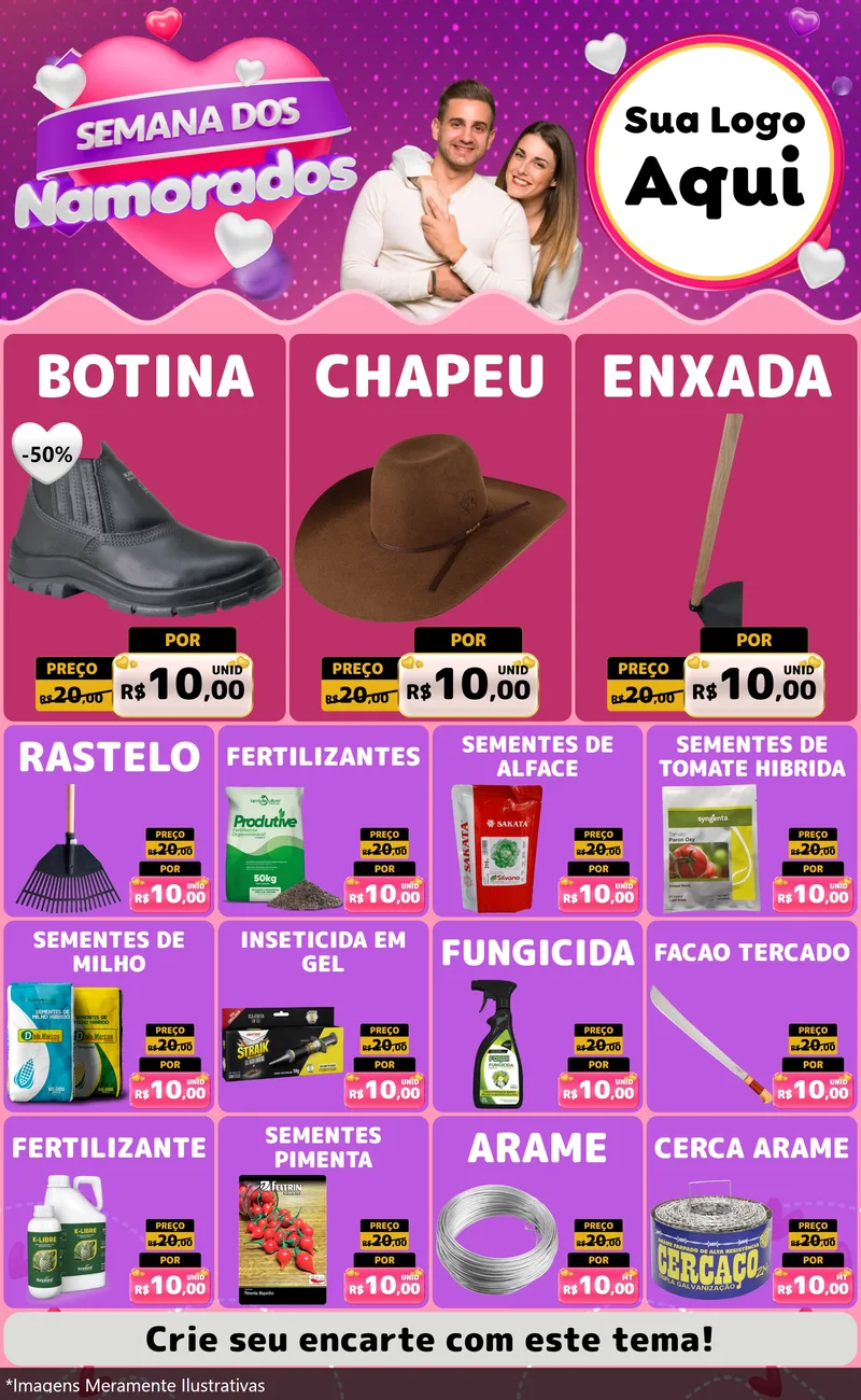 Modelo de Encarte para Encarte Grande com o tema Semana dos Namorados para Agropecuária