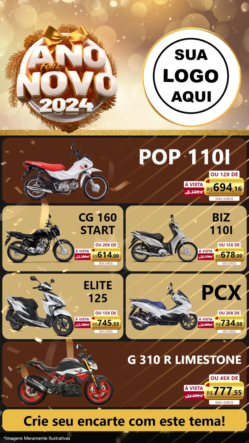 Modelo de TV para TV Vertical com o tema Feliz Ano Novo 2027 para Concessionaria de Motos