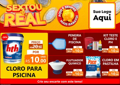 Modelo de Encarte para Encarte A4 Horizontal com o tema Sextou do Real para Produtos para Piscina