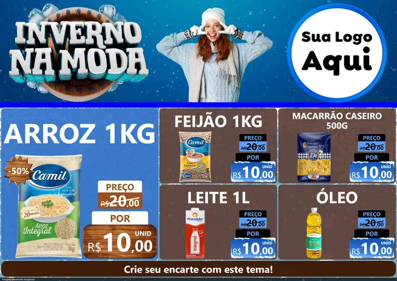 Modelo de Encarte para Encarte A4 Horizontal com o tema Inverno na Moda para Supermercado