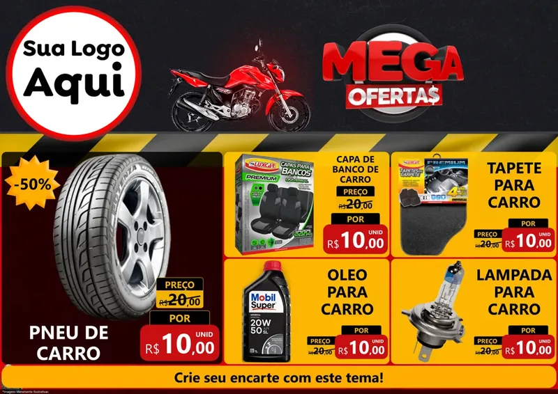 Modelo de Encarte para Encarte A4 Horizontal com o tema Mega Ofertas - Motopeças para Auto peças
