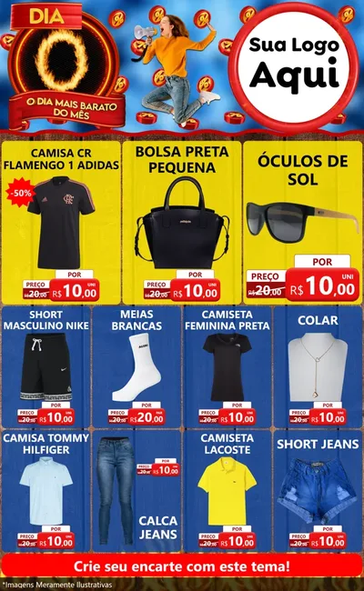 Modelo de Encarte para Encarte Grande com o tema Dia O - O Dia Mais Barato Do Mês para Roupas e acessórios