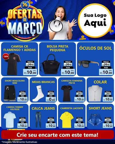 Modelo de Rede Social para Feed Instagram com o tema Ofertas de Março para Roupas e acessórios