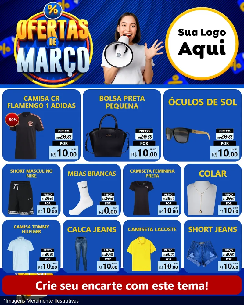 Modelo de Rede Social para Feed Instagram com o tema Ofertas de Março para Roupas e acessórios