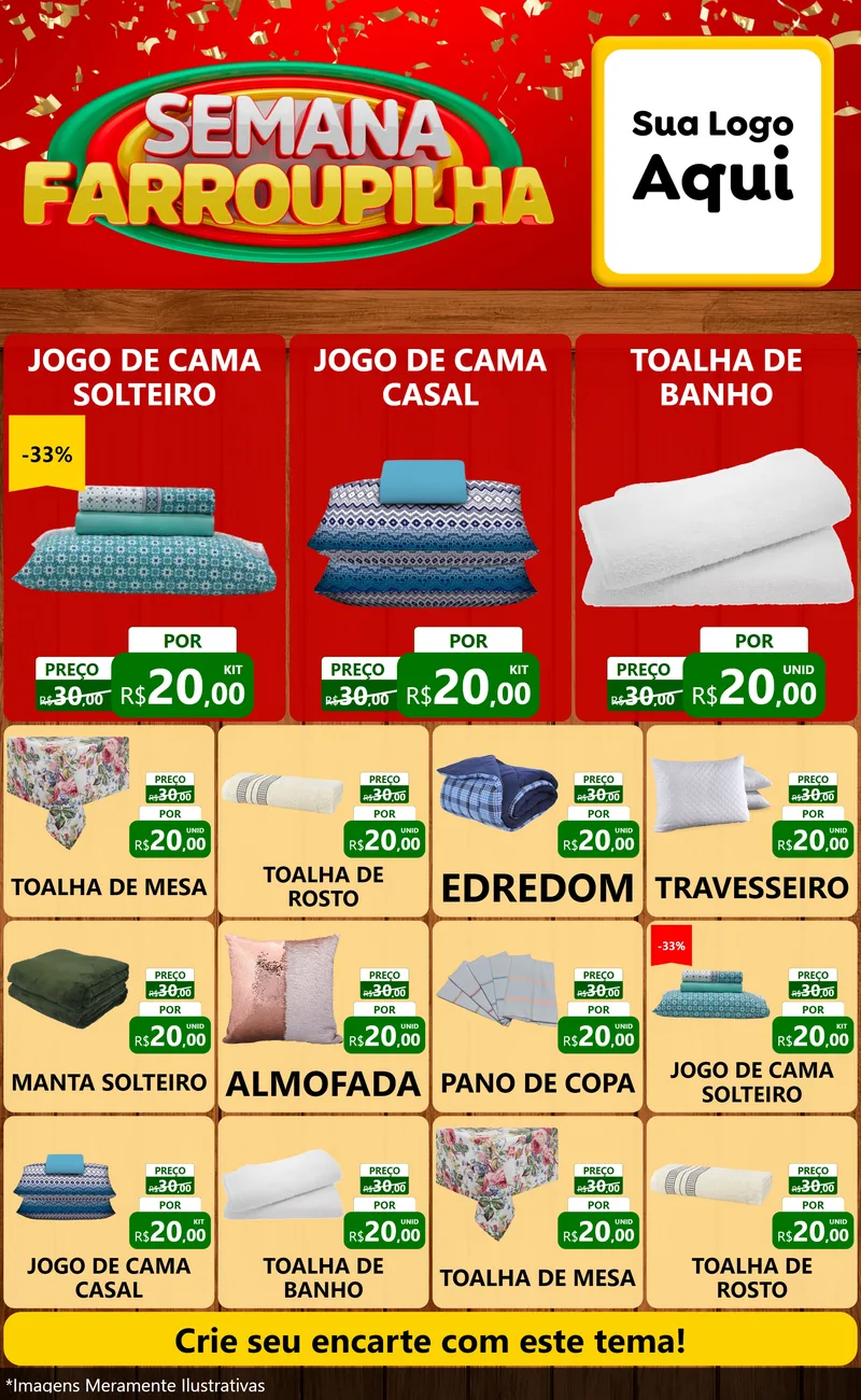 Modelo de Encarte para Encarte Grande com o tema Semana Farroupilha para Cama, Mesa e Banho