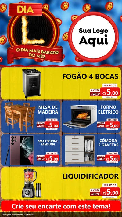 Modelo de TV para TV Vertical com o tema Dia L - O Dia Mais Barato Do Mês para Móveis e Eletro