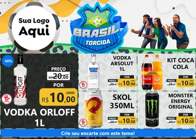 Modelo de Encarte para Encarte A4 Horizontal com o tema Brasil Torcida - Copa para Distribuidora de bebidas