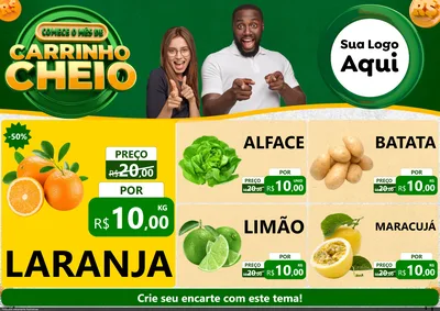 Modelo de Encarte para Encarte A4 Horizontal com o tema Carrinho Cheio para Hortifrúti