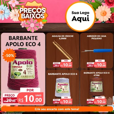 Modelo de Rede Social para Feed Facebook com o tema Primavera de Preços Baixos para Armarinho e Aviamentos