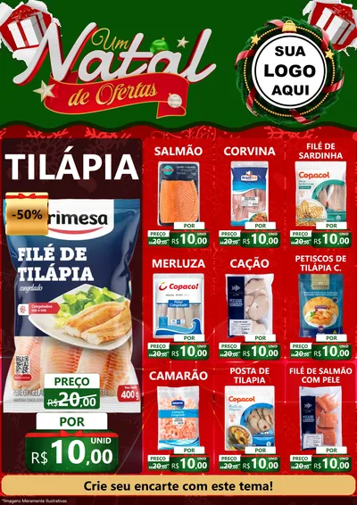 Modelo de Encarte para Encarte A4 Vertical com o tema Um Natal de Ofertas para Peixaria