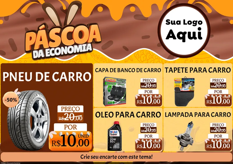 Modelo de Encarte para Encarte A4 Horizontal com o tema Páscoa da Economia para Auto peças