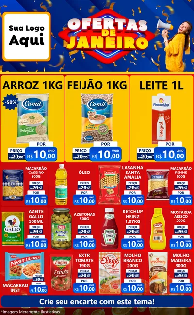 Modelo de Encarte para Encarte Grande com o tema Ofertas de Janeiro para Supermercado