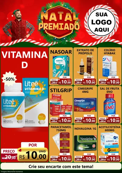 Modelo de Encarte para Encarte A4 Vertical com o tema Natal Premiado para Farmácia