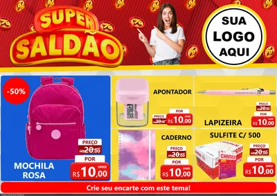 Modelo de Encarte para Encarte A4 Horizontal com o tema Super Saldão para Papelaria