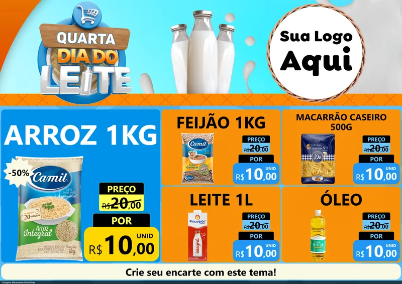 Modelo de Encarte para Encarte A4 Horizontal com o tema Quarta Dia do Leite para Supermercado