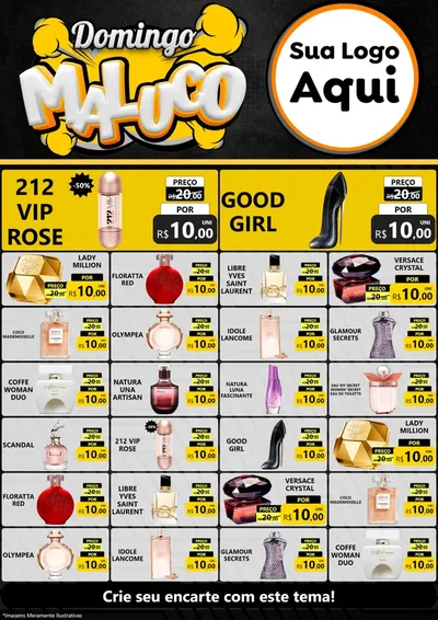 Modelo de Encarte para Encarte A4 Vertical com o tema Domingo Maluco para Perfumes