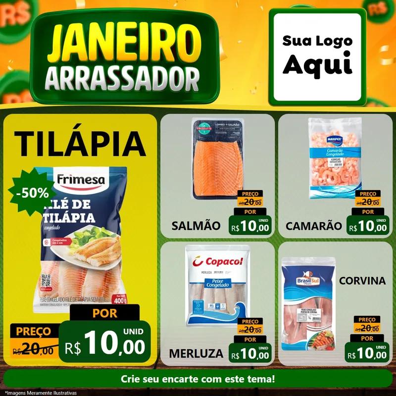 Modelo de Rede Social para Feed Facebook com o tema Janeiro Arrasador para Peixaria