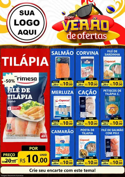 Modelo de Encarte para Encarte A4 Vertical com o tema Super Verão de Ofertas para Peixaria