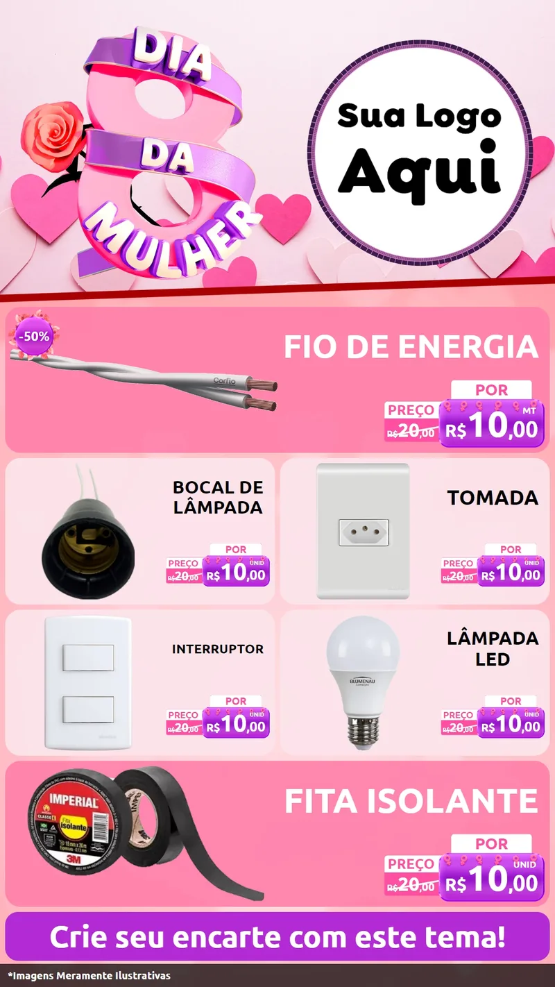 Modelo de TV para TV Vertical com o tema Dia da Mulher para Materiais Elétricos