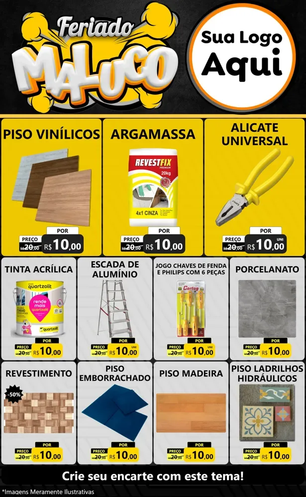 Modelo de Encarte para Encarte Grande com o tema Feriado Maluco para Material para Construção