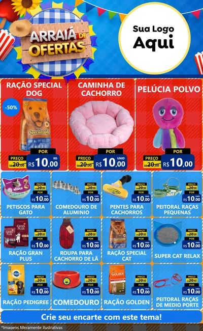 Modelo de Encarte para Encarte Grande com o tema Arraiá de Ofertas para Pet Shop