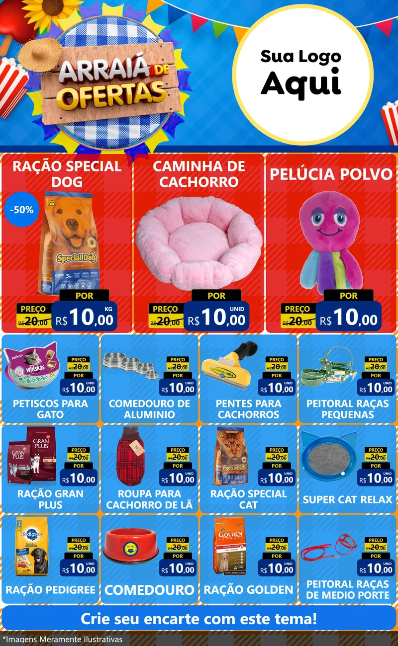 Modelo de Encarte para Encarte Grande com o tema Arraiá de Ofertas para Pet Shop