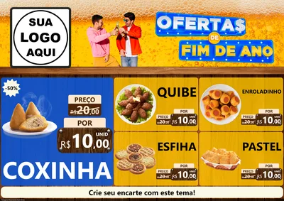 Modelo de Encarte para Encarte A4 Horizontal com o tema Ofertas de Fim de Ano para Salgadaria