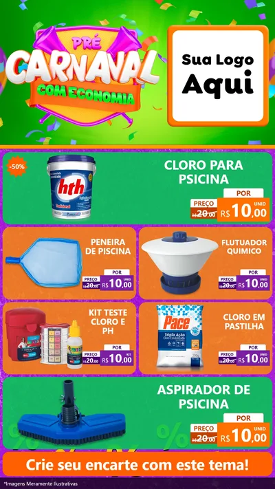 Modelo de TV para TV Vertical com o tema Pré-Carnaval Com Economia para Produtos para Piscina