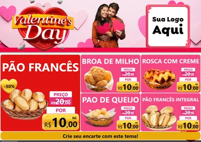 Modelo de Encarte para Encarte A4 Horizontal com o tema Valentine's Day para Padaria