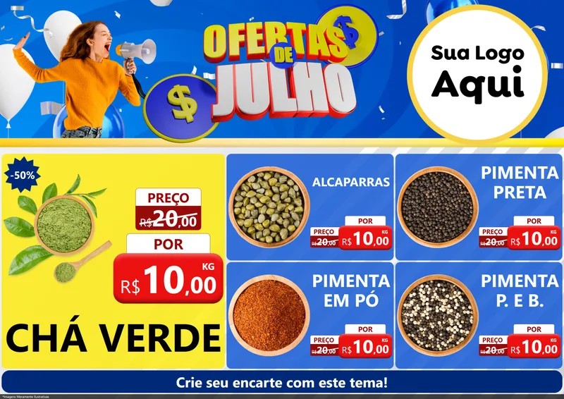 Modelo de Encarte para Encarte A4 Horizontal com o tema Ofertas de Julho para Produtos Naturais