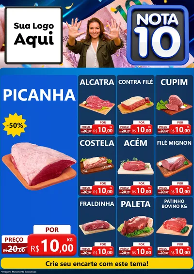 Modelo de Encarte para Encarte A4 Vertical com o tema Nota 10 para Açougue