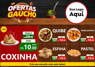 Modelo de Encarte para Encarte A4 Horizontal com o tema Ofertas Dia do Gaúcho para Salgadaria