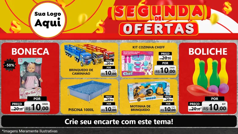 Modelo de TV para TV Horizontal com o tema Segunda de Ofertas para Brinquedos