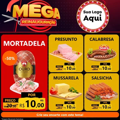 Modelo de Rede Social para Feed Facebook com o tema Mega Reinauguração para Frios e Laticínios